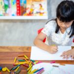 Preschooler child girl drawing and coloring