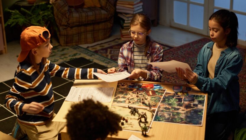 Group of children preparing for game