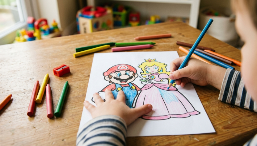 coloriage de Mario et Peach