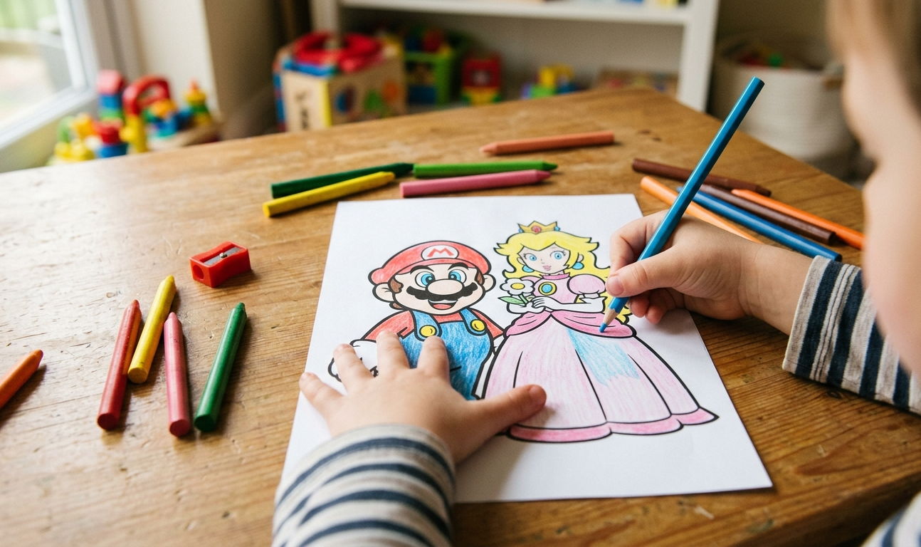 coloriage de Mario et Peach