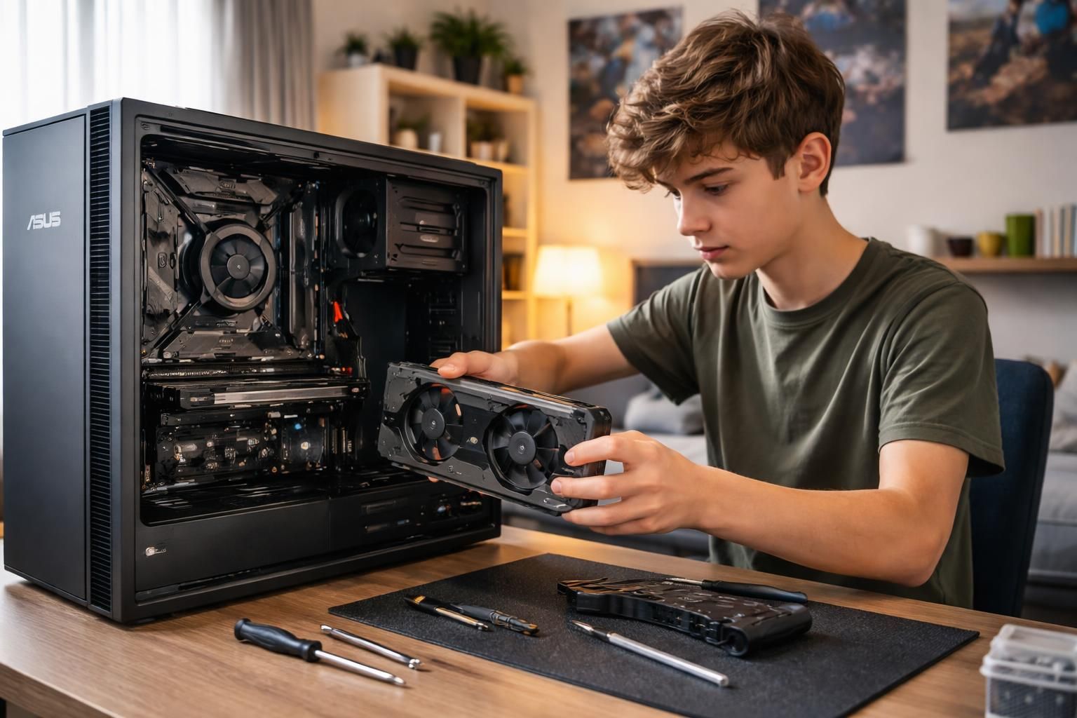 apprends à changer la carte graphique de ton asus facilement avec ce guide débutant conçu spécialement pour les ados. suis les étapes simples pour améliorer ton pc en toute sécurité.